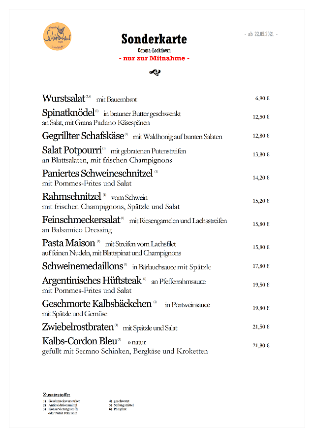 Coronakarte - nur zur Mitnahme