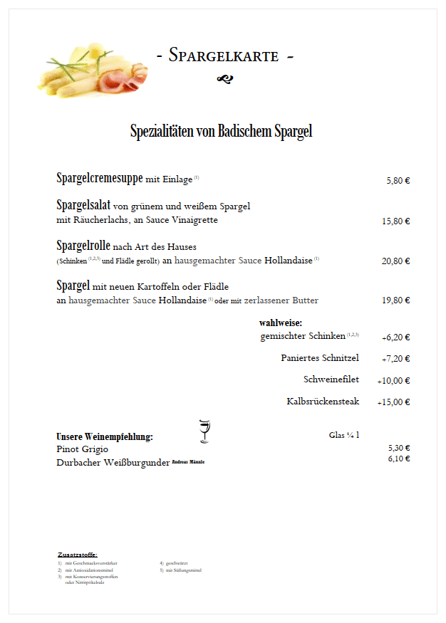 Spargelkarte - nur zur Mitnahme