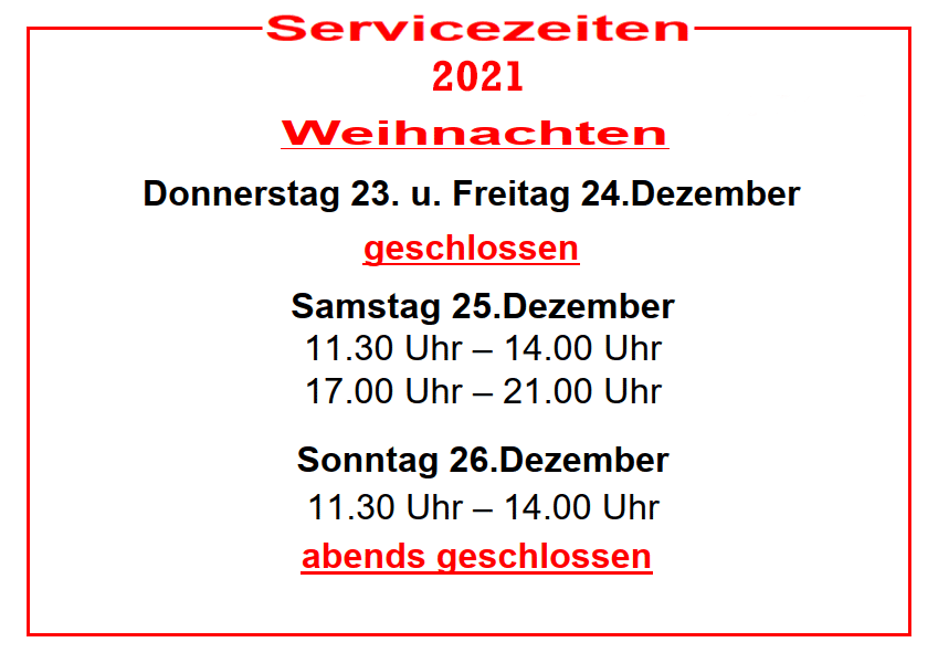Servicezeiten - Weihnachten