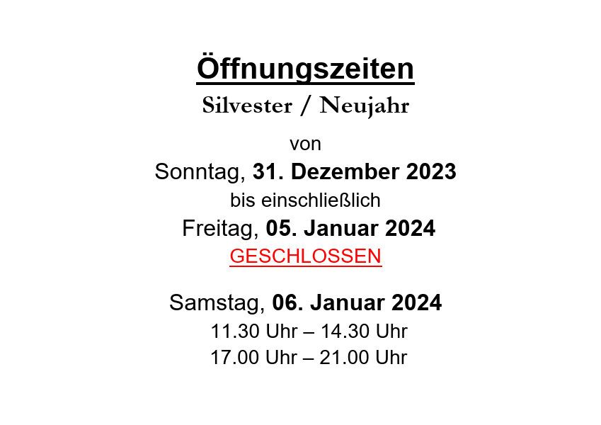 Servicezeiten - Silvester