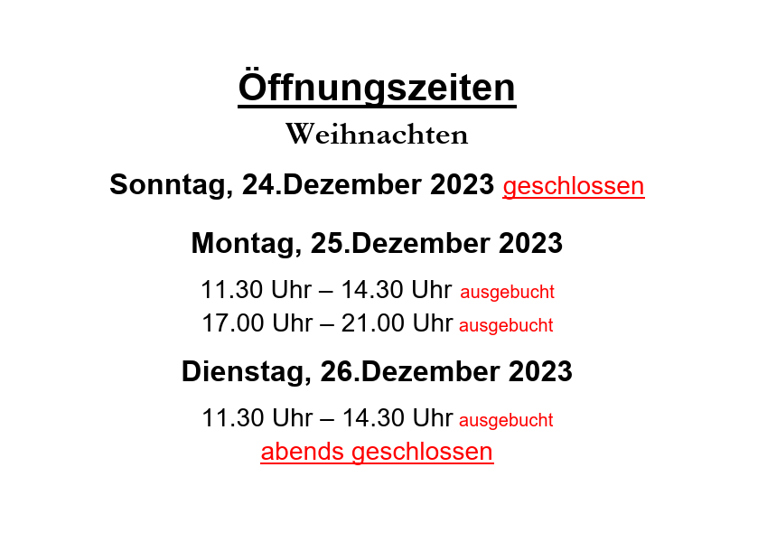 Servicezeiten - Weihnachten